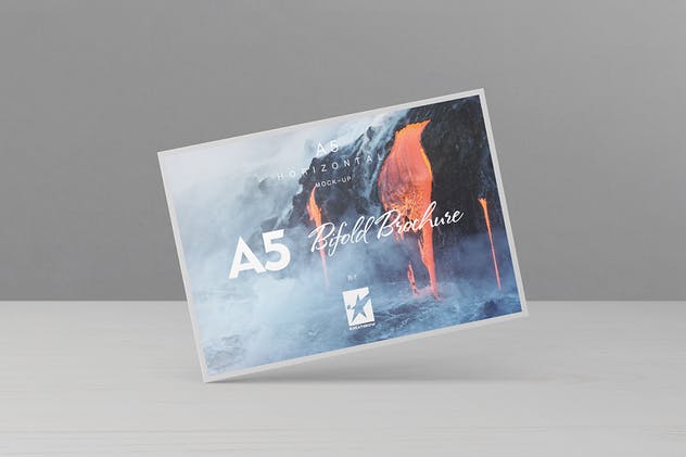 A5尺寸规格宣传册设计平铺视觉样机模板 Bi-Fold A5 Horizontal Brochure Mock-Ups Vol.1插图(7)