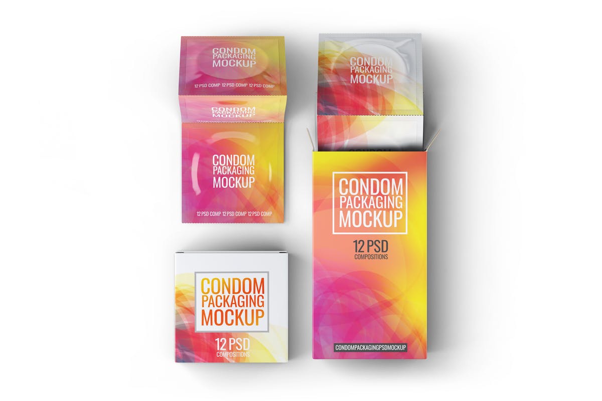 成人用品避孕套包装设计样机模板 Сondoms Packaging Mock-Up插图