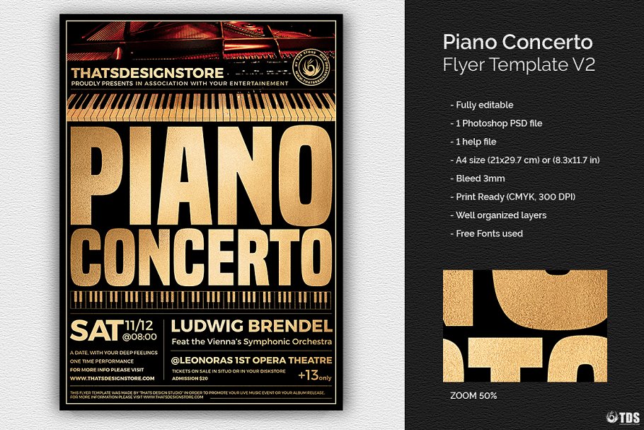 钢琴协奏曲演奏会宣传传单模板 V2 Piano Concerto Flyer Template V2插图