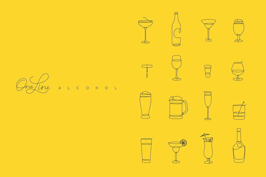 一条线组成的酒精类图案图标 One Line Alcohol插图