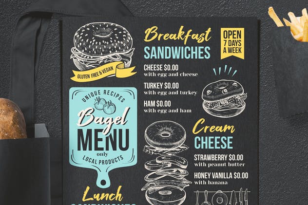 百吉饼三明治西式快餐食品菜单模板 Bagel Sandwich Menu插图(3)
