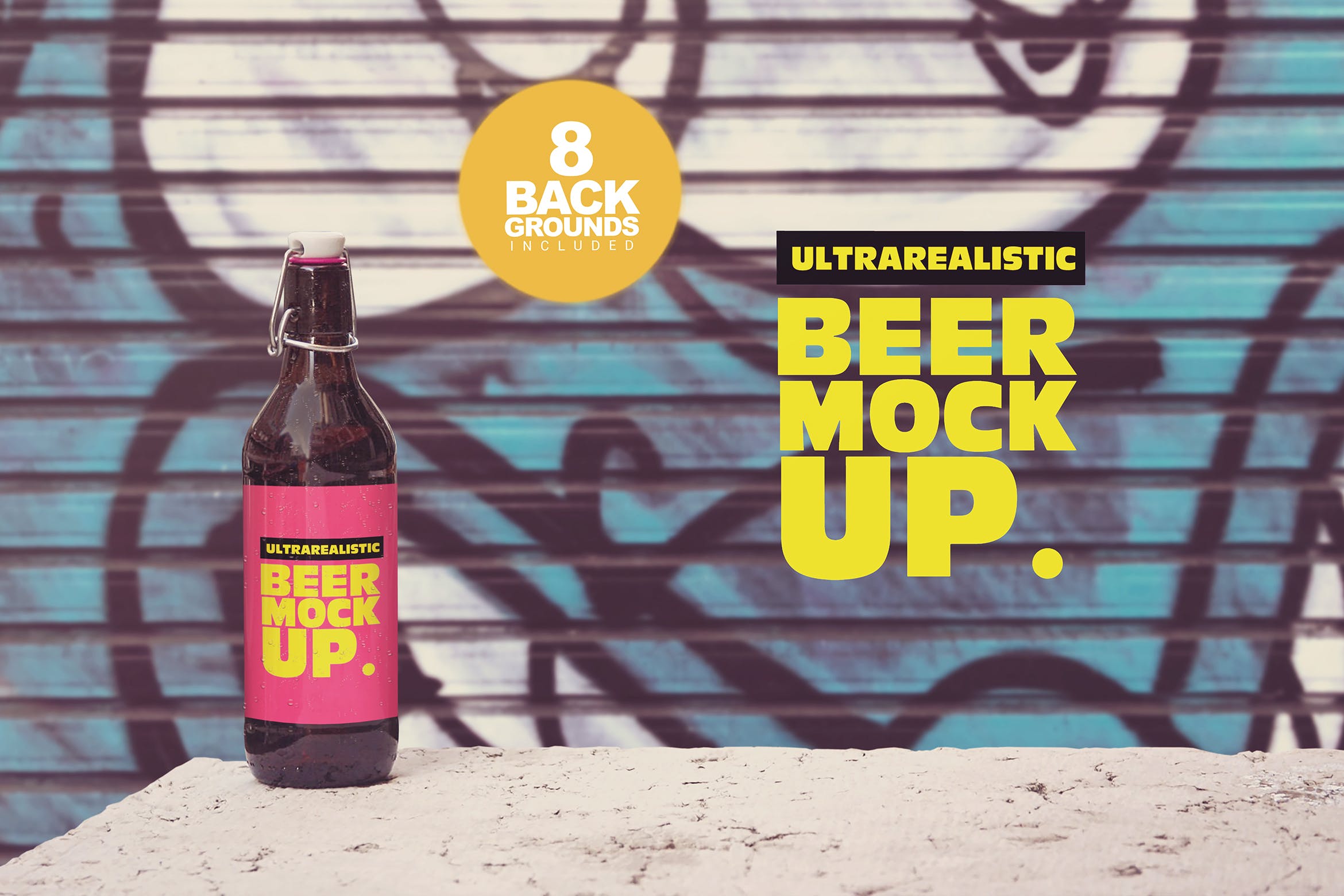 50cl规格啤酒瓶设计多背景预览样机模板 50cl Beer Mockup Background插图
