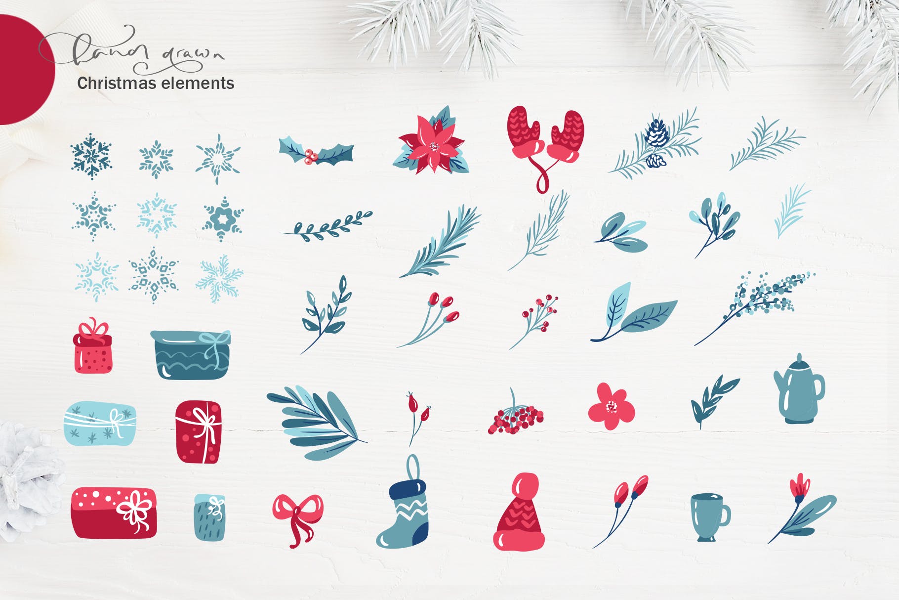 圣诞节主题元素水彩手绘设计素材 Christmas floral holiday elements插图(3)
