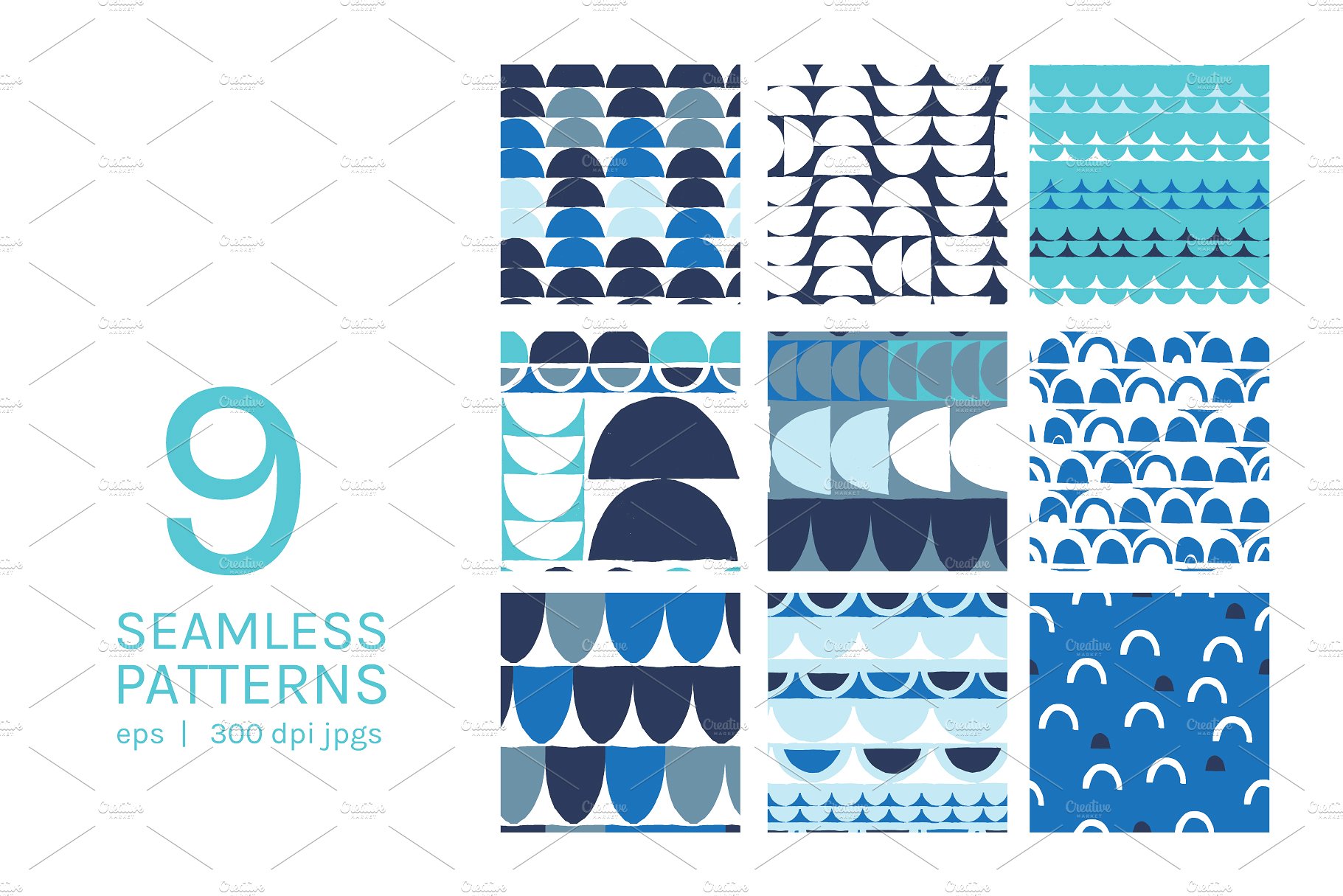 抽象现代海滨蓝半圆设计图案 Modern Seaside | Designs + Patterns插图(4)