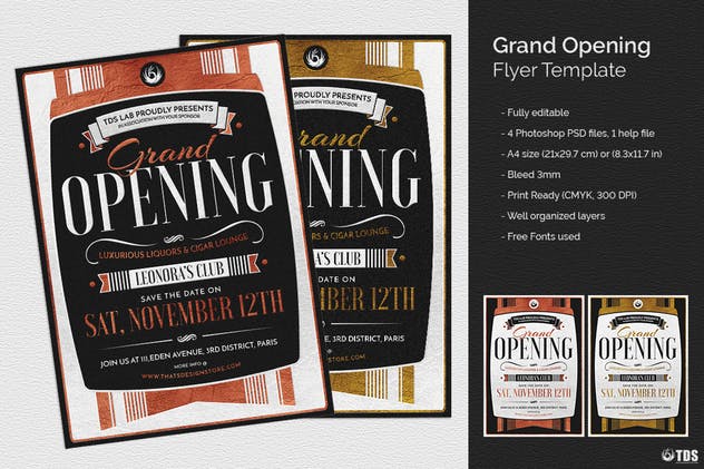 复古风格盛大周年庆典开幕海报传单模板 Grand Opening Flyer Template插图(2)