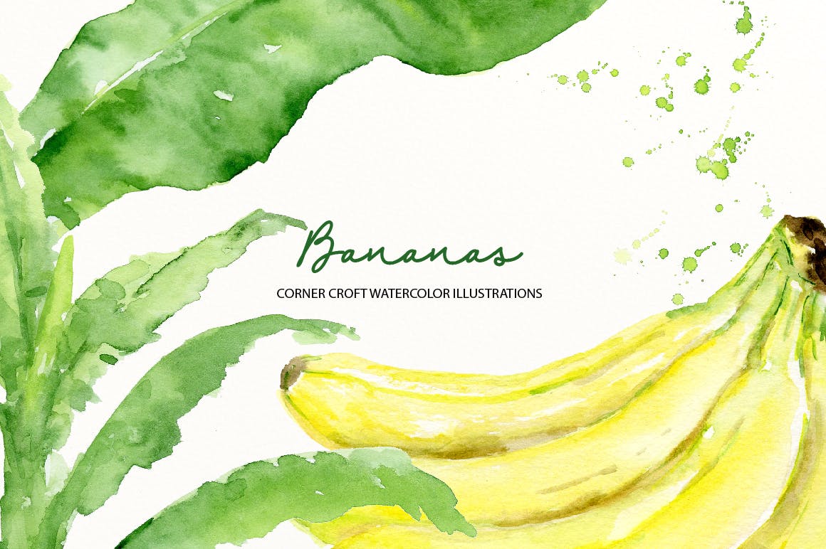 水彩香蕉&香蕉树手绘插画PNG素材 Watercolor Banana Illustration插图(2)