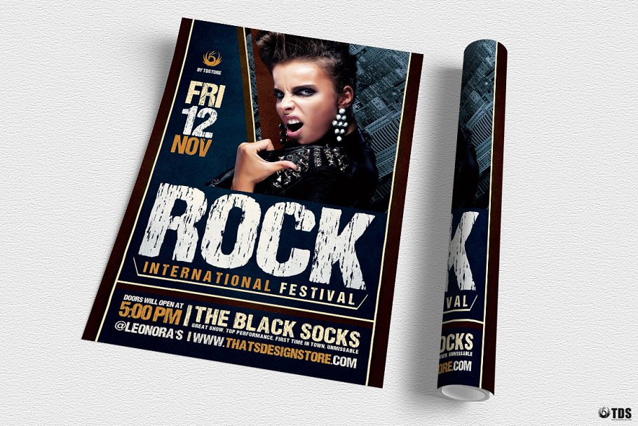 暗色调摇滚音乐节海报设计PSD模板V7 Rock Festival Flyer PSD V7插图(2)