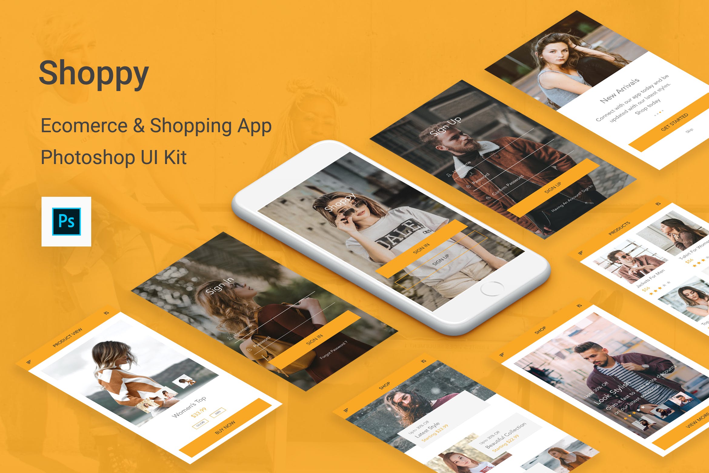 网上商城电子商务APP应用程序UI设计套件PSD模板 Shoppy – Ecommerce Mobile App for Photoshop插图