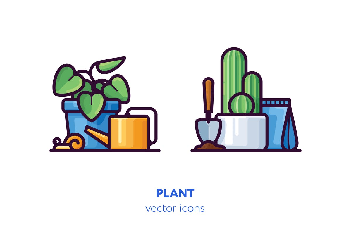 植物盆栽手绘矢量图标 Plant icons[AI, EPS, SVG]插图