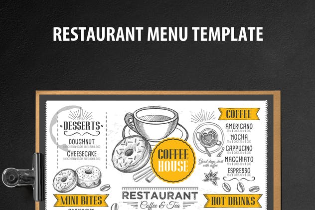 复古素描风格咖啡厅食品菜单设计模板 Coffee Menu Brochure插图(1)
