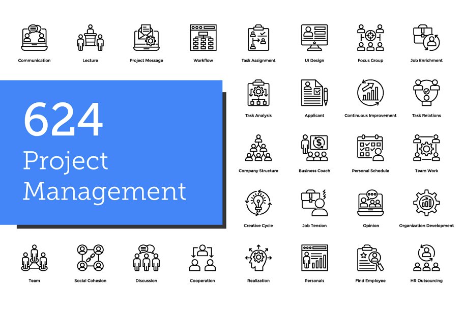 624个企业项目管理图标 624 Project Management Icons插图