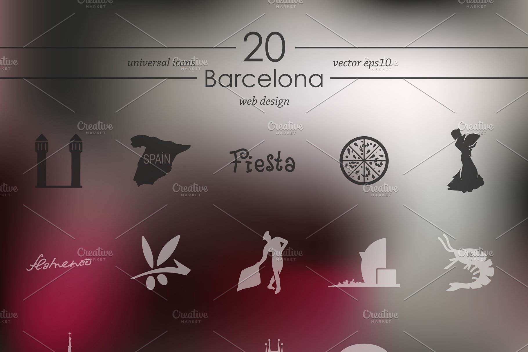 巴塞罗那西班牙风情图标集 Set of Barcelona icons插图(3)