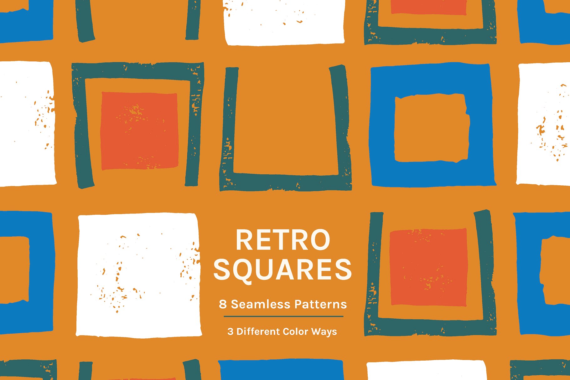 复古手绘方格图案无缝纹理 Retro Squares | Seamless Patterns插图