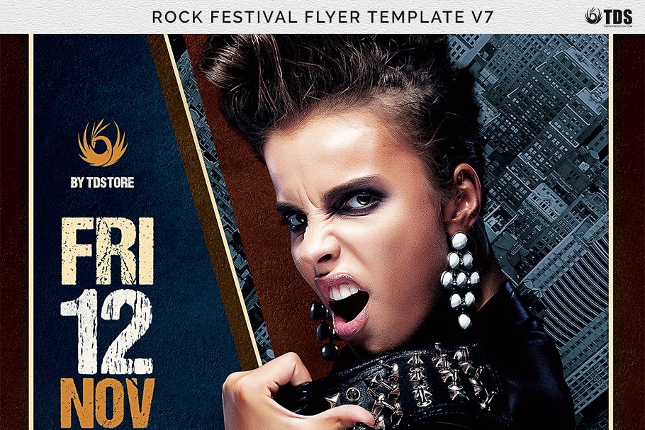 暗色调摇滚音乐节海报设计PSD模板V7 Rock Festival Flyer PSD V7插图(6)