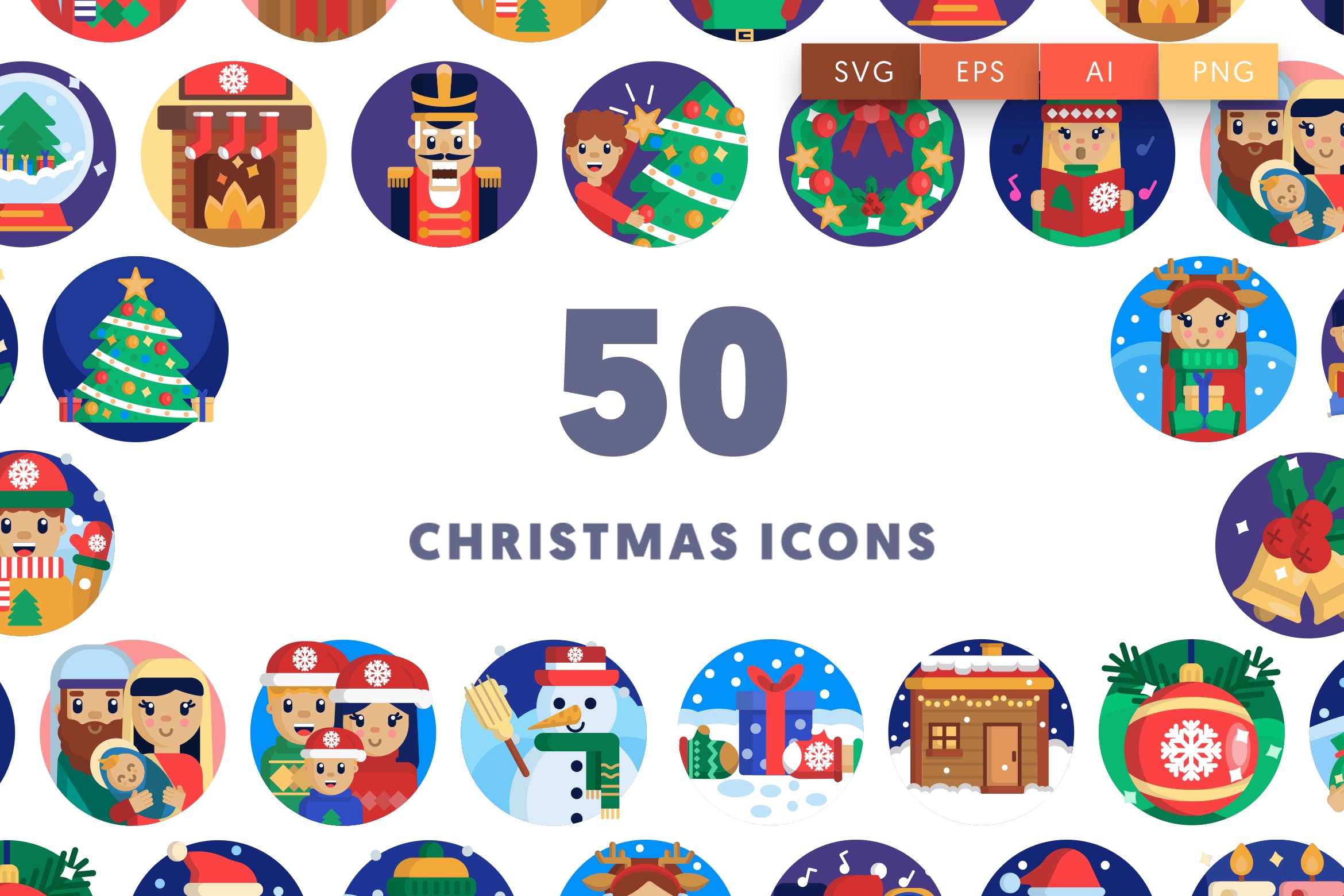 50枚圣诞节节日主题矢量图标素材 50 Christmas Icons插图
