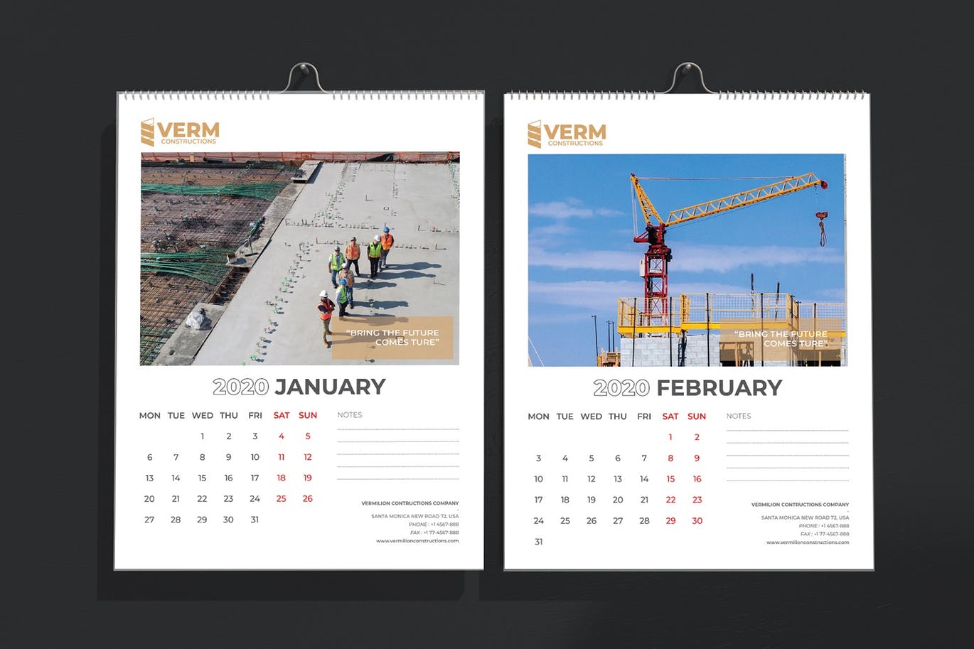 2020年建筑主题台历&挂墙日历表设计模板 Construction Wall & Table Calendar 2020插图(3)