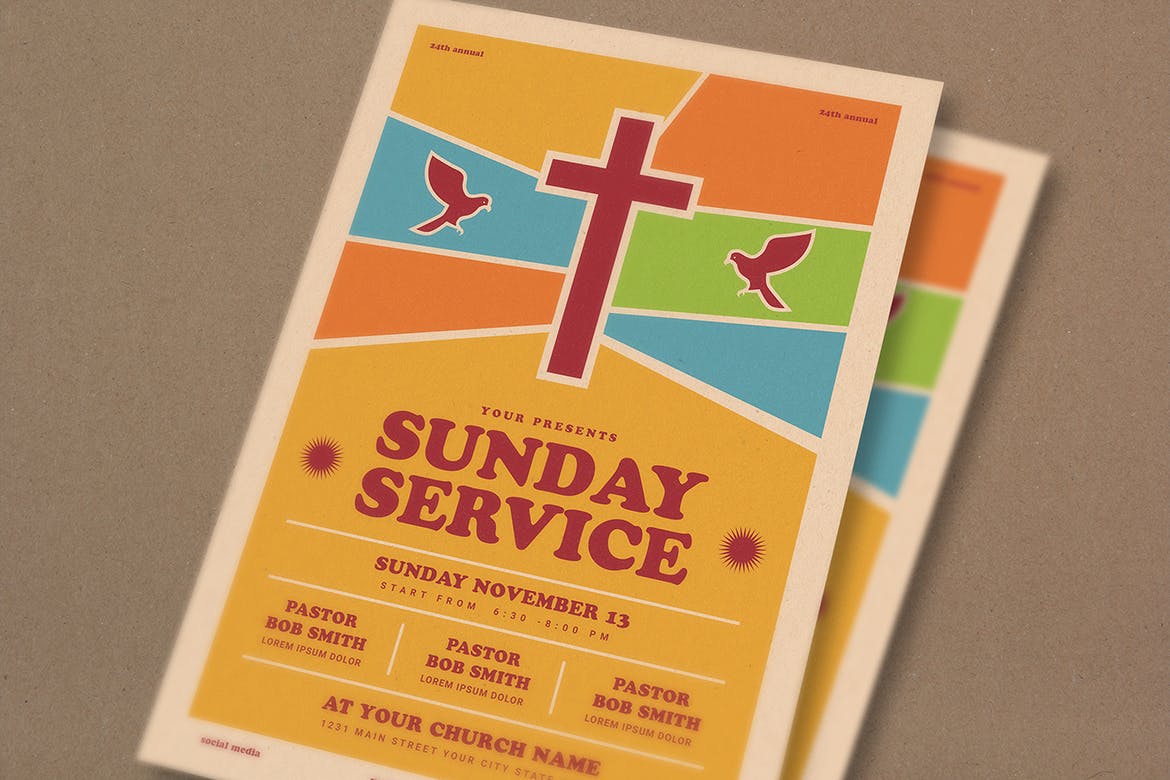 教堂礼拜日宣传海报设计模板 Sunday Service Event Flyer插图(2)
