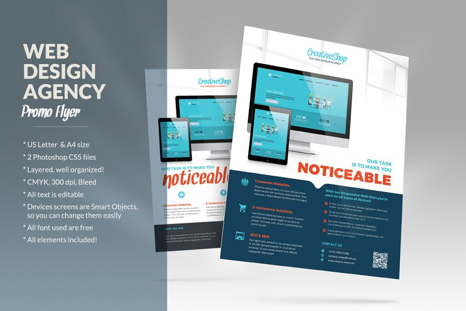 企业机构简易宣传传单模板  Web Design Agency Flyer插图