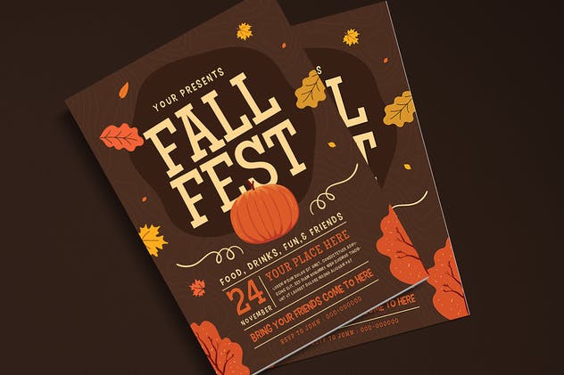 南瓜枫叶秋天主题活动海报传单模板 Fall Festival Flyer插图(3)