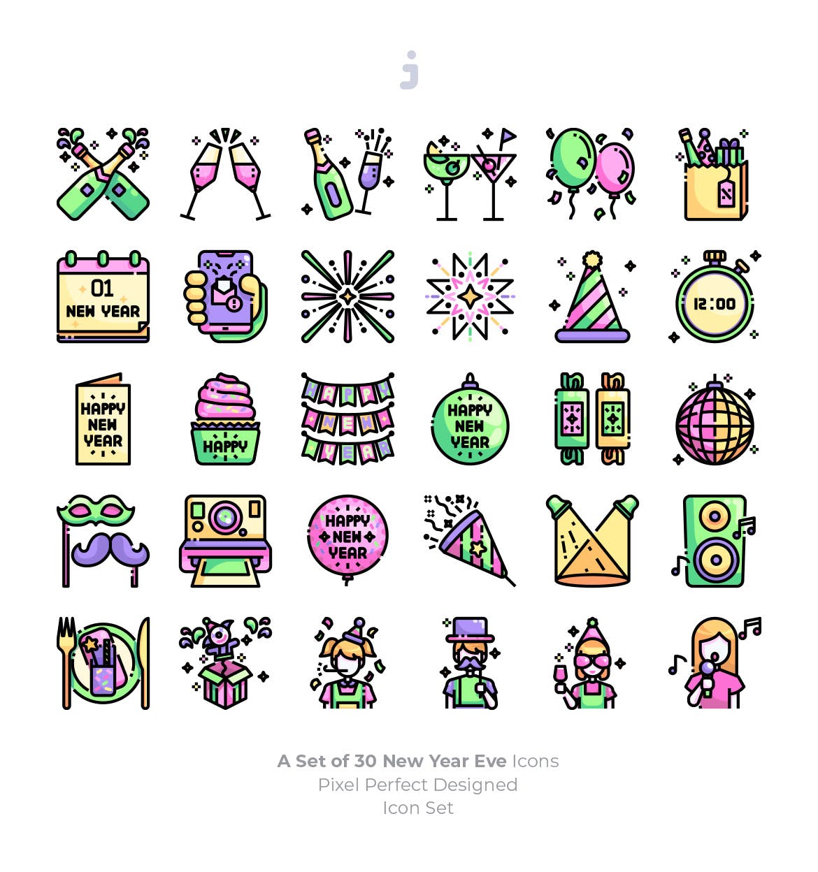 30枚新年倒数主题彩色矢量图标素材 30 New Years Eve Icons插图(1)