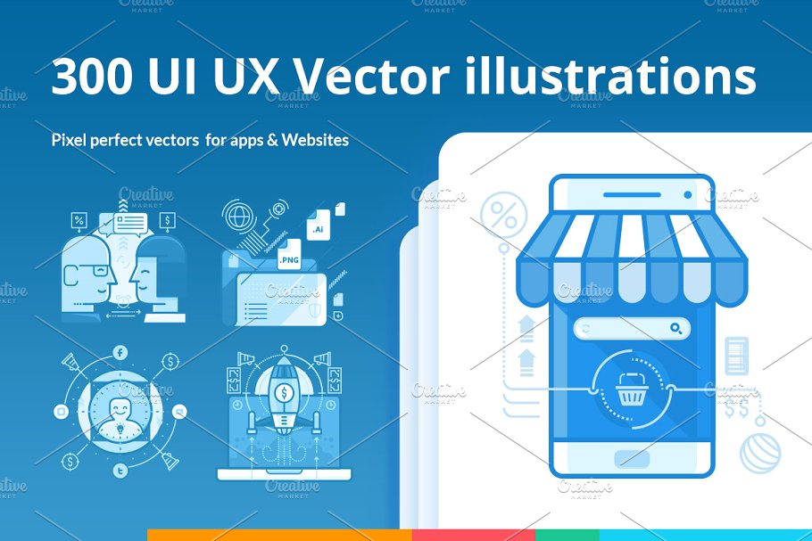 300个UI&UX适用的插画素材包 300 UI UX Illustrations插图