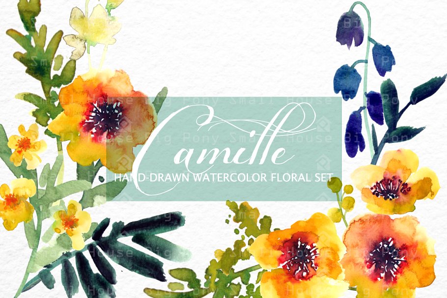水彩阳光暖黄色花卉素材 Camille- Watercolor Clip Art Set插图(3)