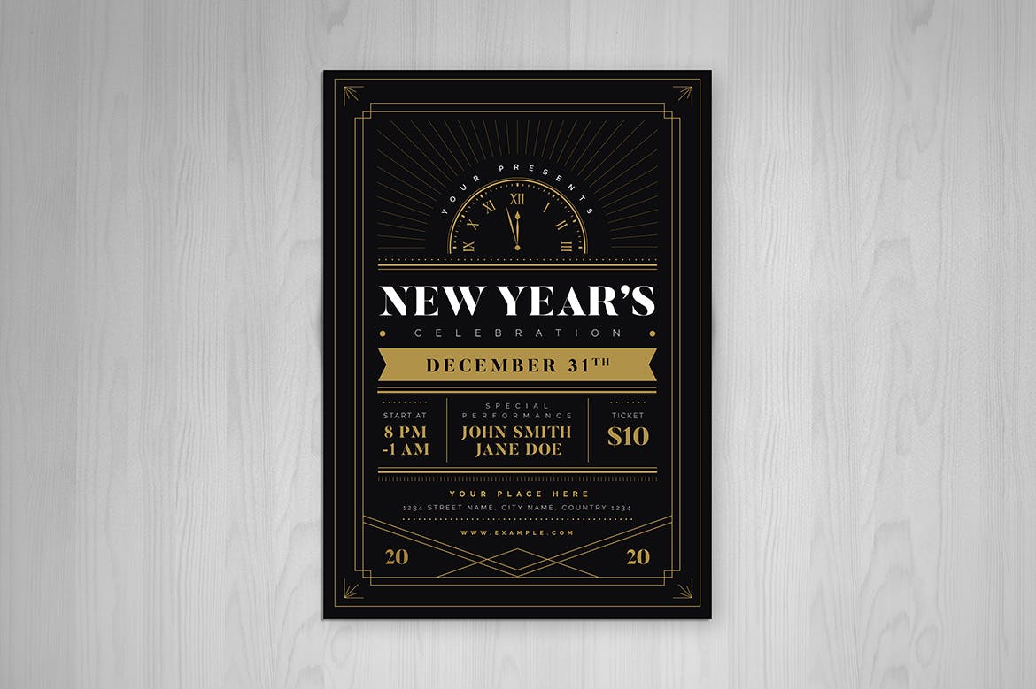 高端奢华排版风格新年主题活动海报传单模板 New Year Flyer插图(3)