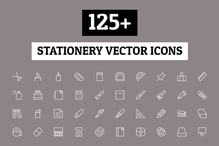 125+办公文具矢量图标  125+ Stationery Vector Icons插图