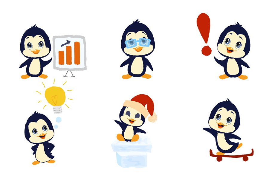 可爱企鹅吉祥物手绘插画设计 Penguin Mascot插图(2)