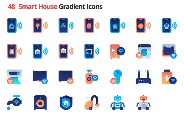 48枚AI智能家居主题渐变图标素材 Smart house Vector Gradient Icons插图(1)