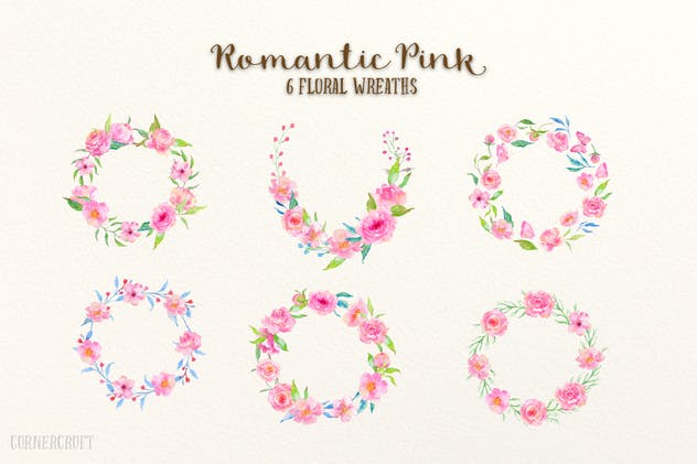 浪漫粉红色水彩插画设计素材合集 Watercolor Design Kit Romantic Pink插图(5)