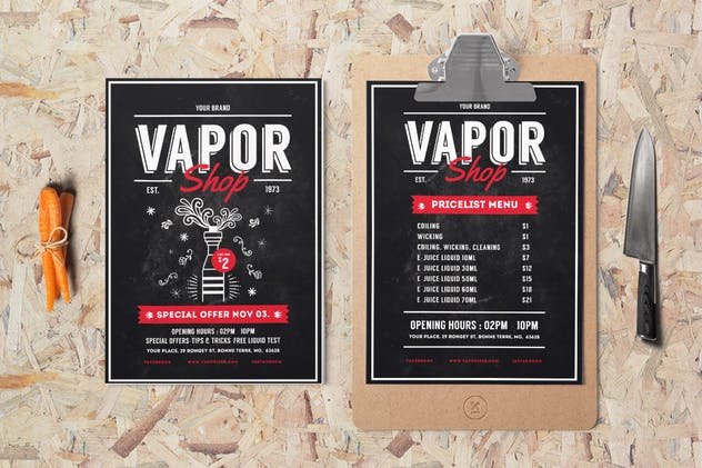 电子烟配件烟油促销活动海报模板 Vape Shop Flyer Menu插图(3)
