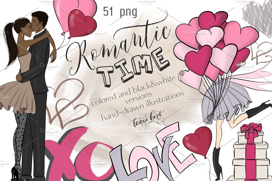 浪漫主义时代手绘剪贴画 Romantic Time Clipart插图