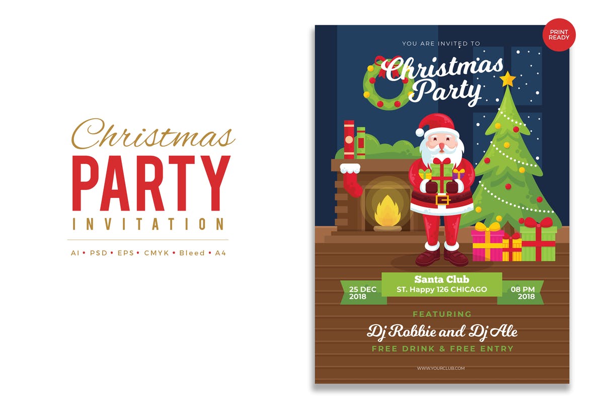 圣诞节活动派对传单设计模板V3 Merry Christmas Event Flyer PSD and Vector Vol.3插图