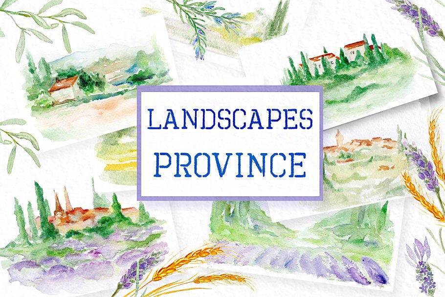 水彩风景画PSD模板 Landscapes  Province Watercolor插图(2)