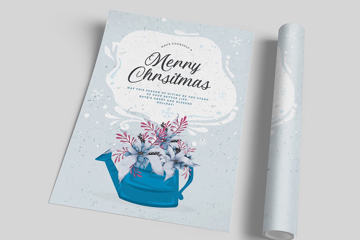 冬季圣诞手绘水彩设计风格贺卡模板 Winter Christmas Greeting Card插图(1)