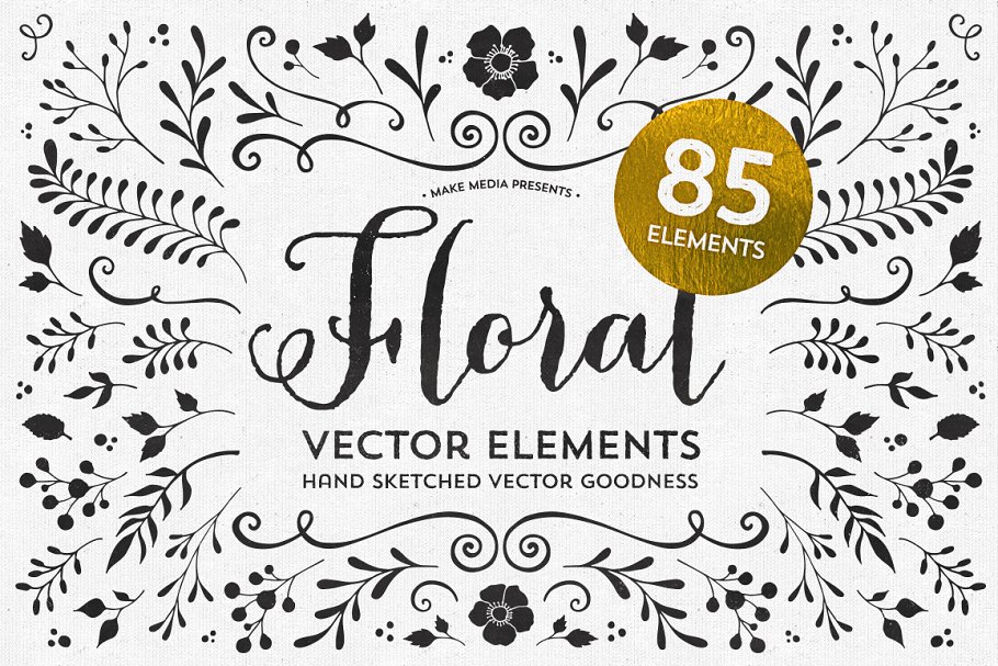 85款手绘素描花卉矢量素材 85 Hand Sketched Floral Vectors插图