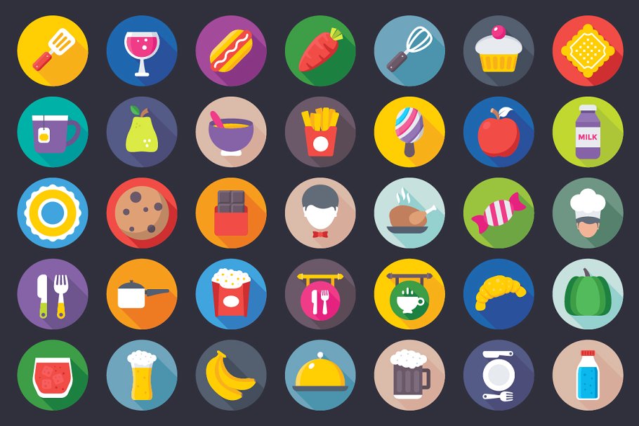 231款卡通扁平化食物饮料主题图标 231 Flat Food Icons插图(1)