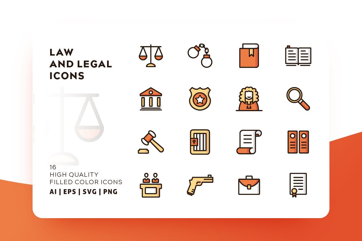 法律法务主题填充图标矢量图标素材 LAW AND LEGAL FILLED COLOR插图(1)