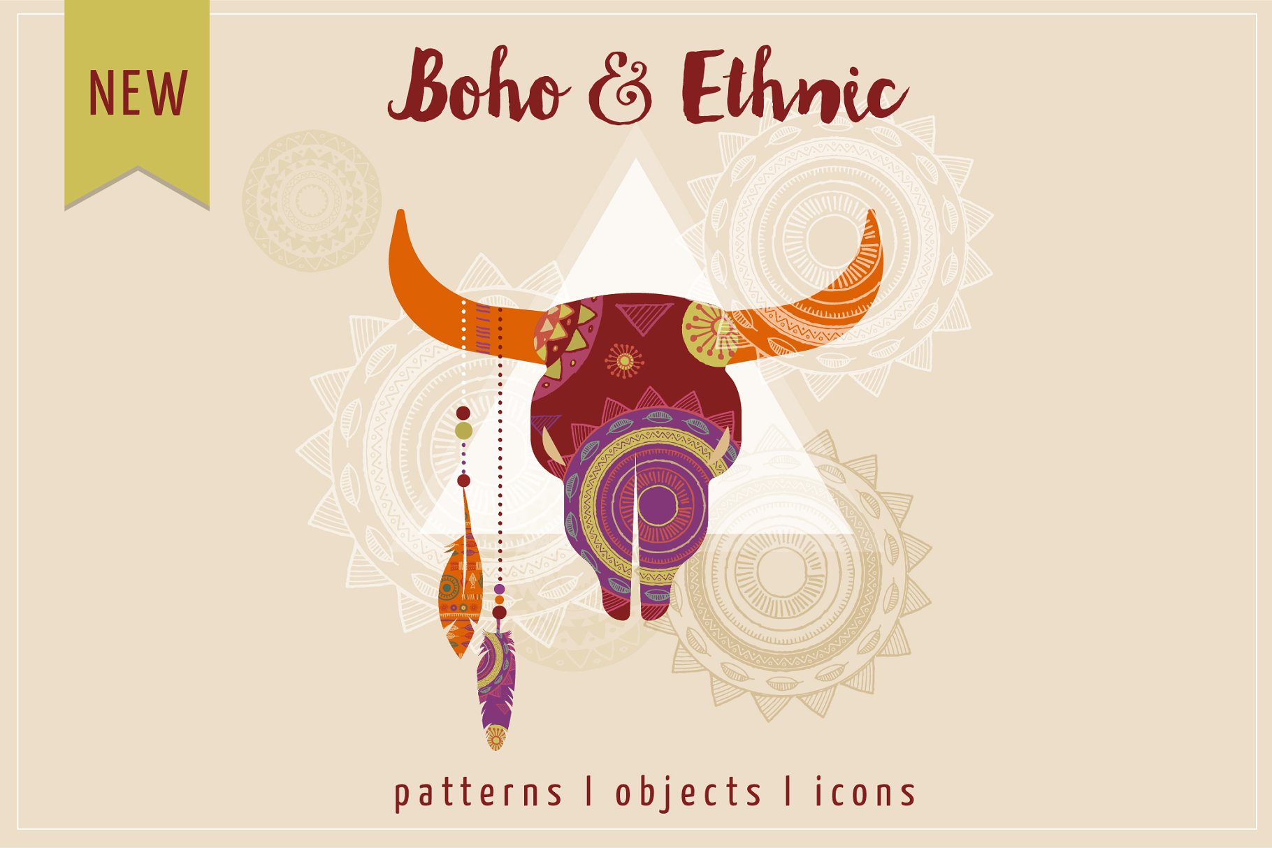 波希米亚部落文化纹理+图标 Boho & Ethnic set. Patterns + icons插图