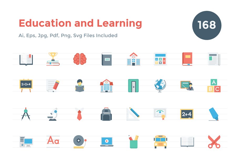 168枚教育和学习主题扁平化图标 168 Flat Education and Learning Icon插图