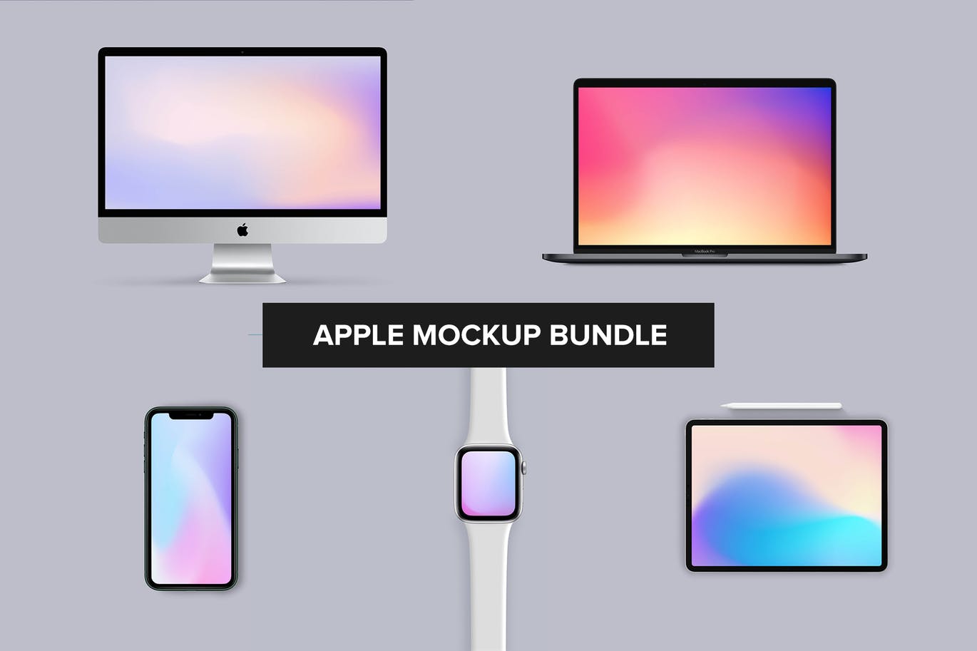 2019年Apple系列设备样机套装 Apple Mockup Bundle – iPhone, iMac, Watch, iPad插图