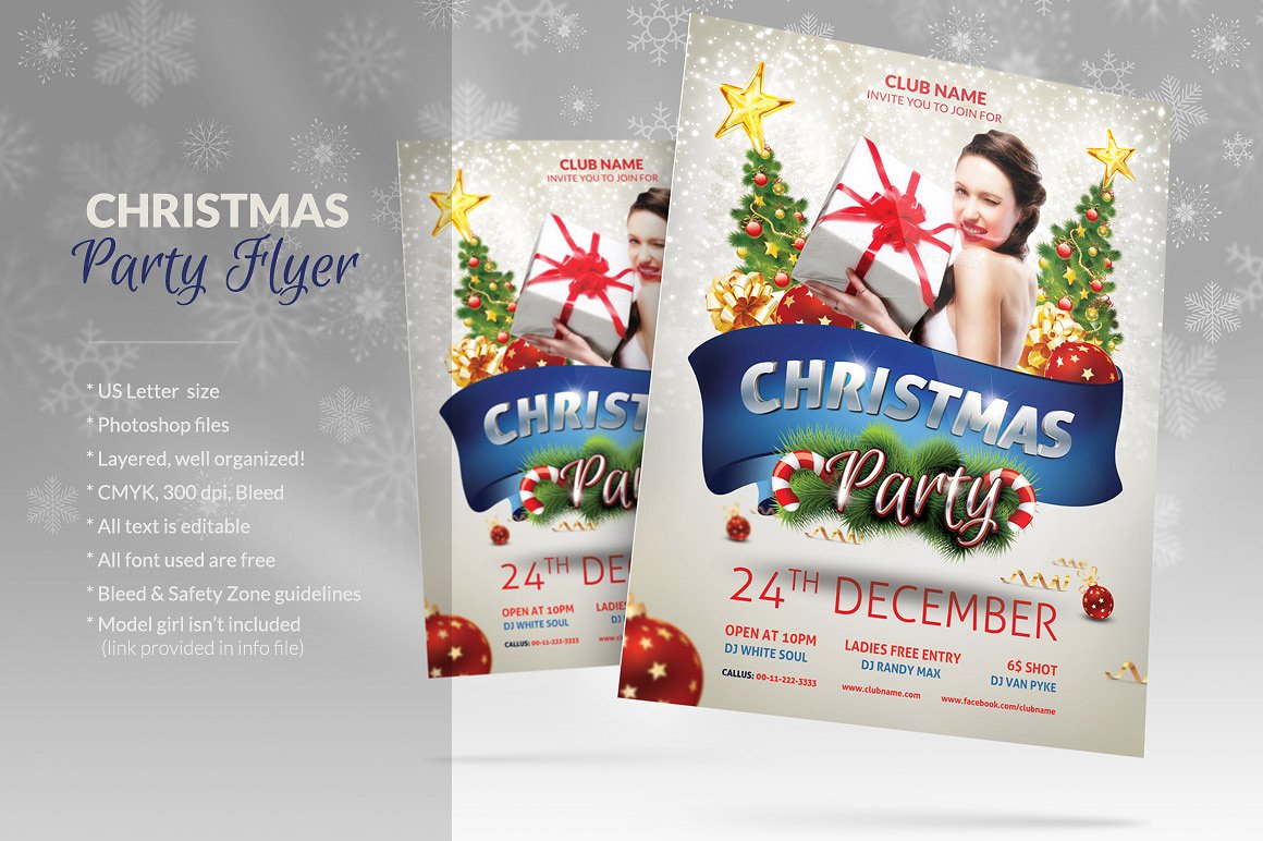 圣诞派对晚会宣传单设计模板 Christmas Party Flyer插图