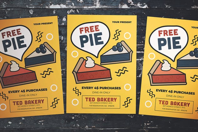 美食折扣促销海报传单设计模板 Free Pie Flyer插图(3)