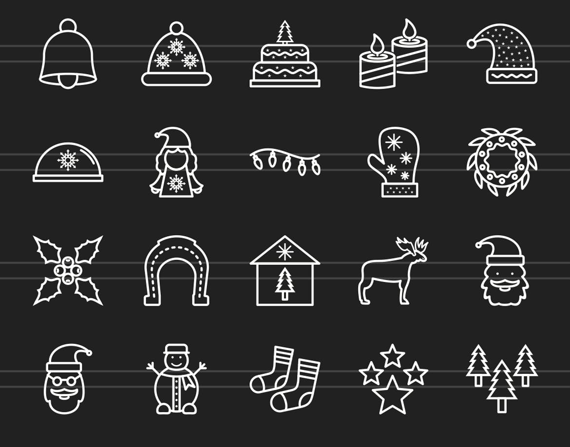 40枚圣诞节主题反转色矢量线性图标 40 Christmas Line Inverted Icons插图(2)
