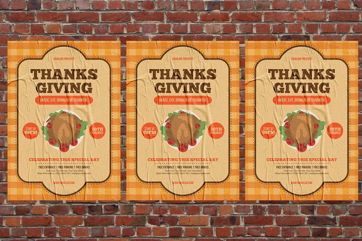 感恩节火鸡美食活动海报设计模板 Thanksgiving Celebration插图(3)
