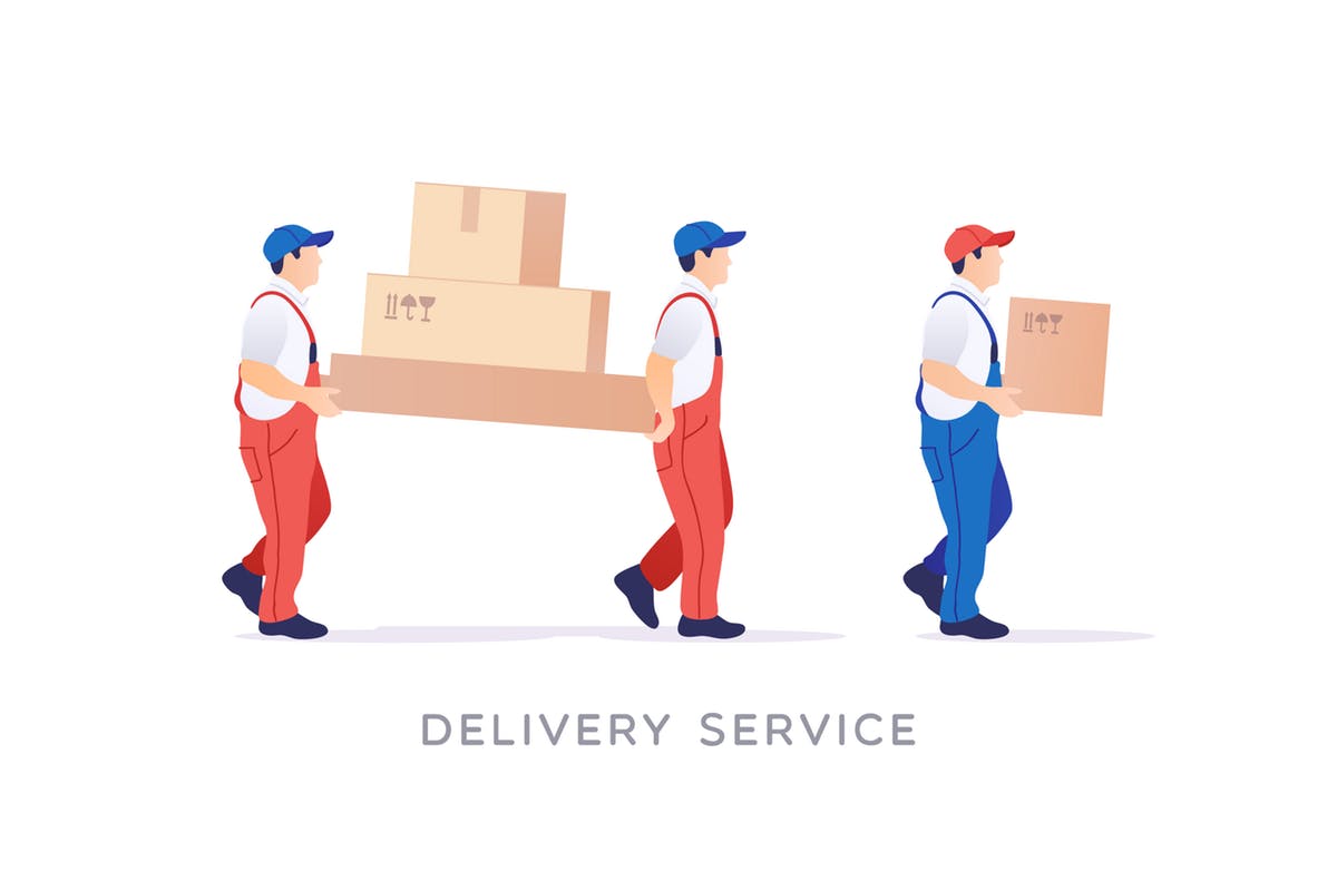送货配送服务矢量插画免费素材 Delivery Service and Moving插图