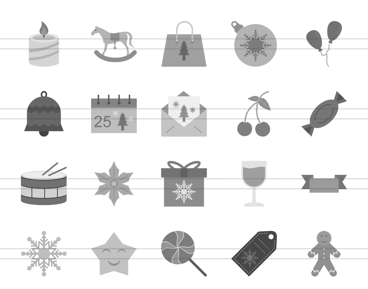 40枚圣诞节主题扁平设计风格灰阶图标 40 Christmas Flat Greyscale Icons插图(1)