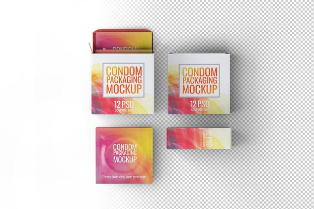 成人用品避孕套包装设计样机模板 Сondoms Packaging Mock-Up插图(1)
