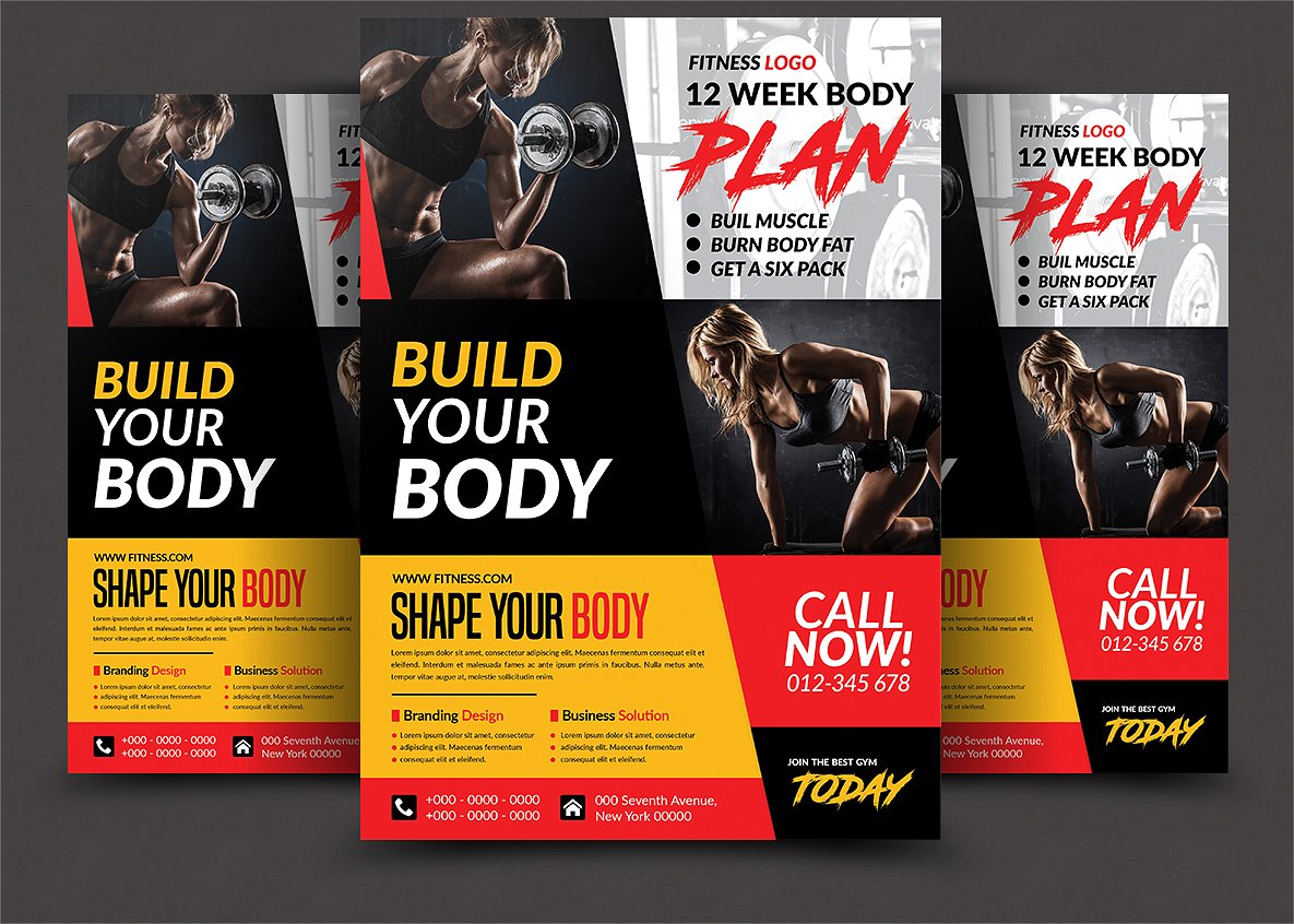 创意健身俱乐部宣传单海报设计模板 Fitness Flyer插图